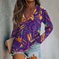 thumbnail image 2 of Mardi Gras Shirts Womens Sequins Glitter Long Sleeve Graphic Tee Sparkly V Neck Holiday Blouse Purple Pink S, 2 of 6