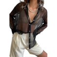 thumbnail image 1 of Camisa holgada transparente para mujer, blusa informal de manga larga con cuello de solapa y botones., 1 of 4