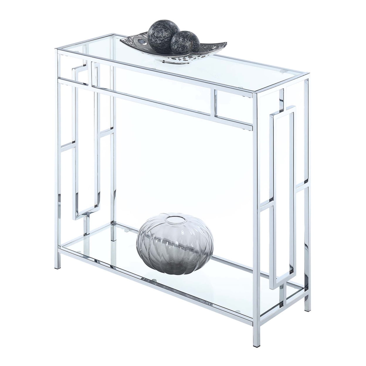 Convenience Concepts Town Square Chrome Glass Entryway Hall Table with Shelf, Glass/Chrome