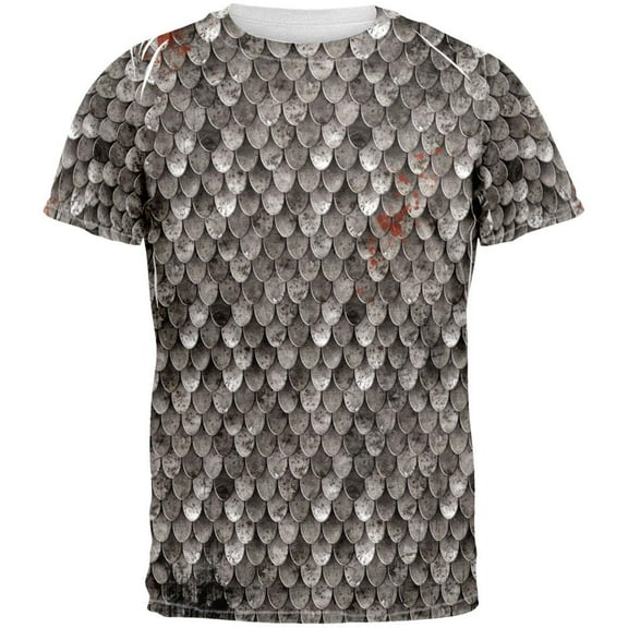 Halloween Battle Damage Steel Scale Armor Costume All Over Adult T-Shirt - Medium