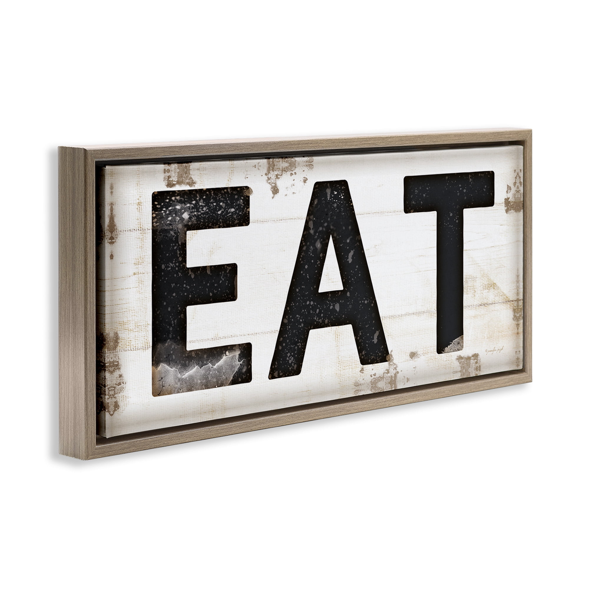 Stupell Industries Eat Typography Vintage Sign Food & Beverage Painting Brown Floater Framed Canvas Art Print Wall Art, 25 x 11