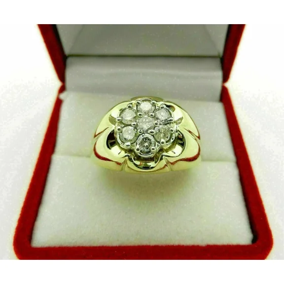 Men's 2Ct Round Cut Moissanite Cluster Engagement Ring 14K Yellow Gold Plated