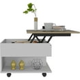 thumbnail image 4 of TUHOME Luanda Lift Top Wooden Coffee Table with Casters and One Shelf, White/Light Oak, 4 of 6