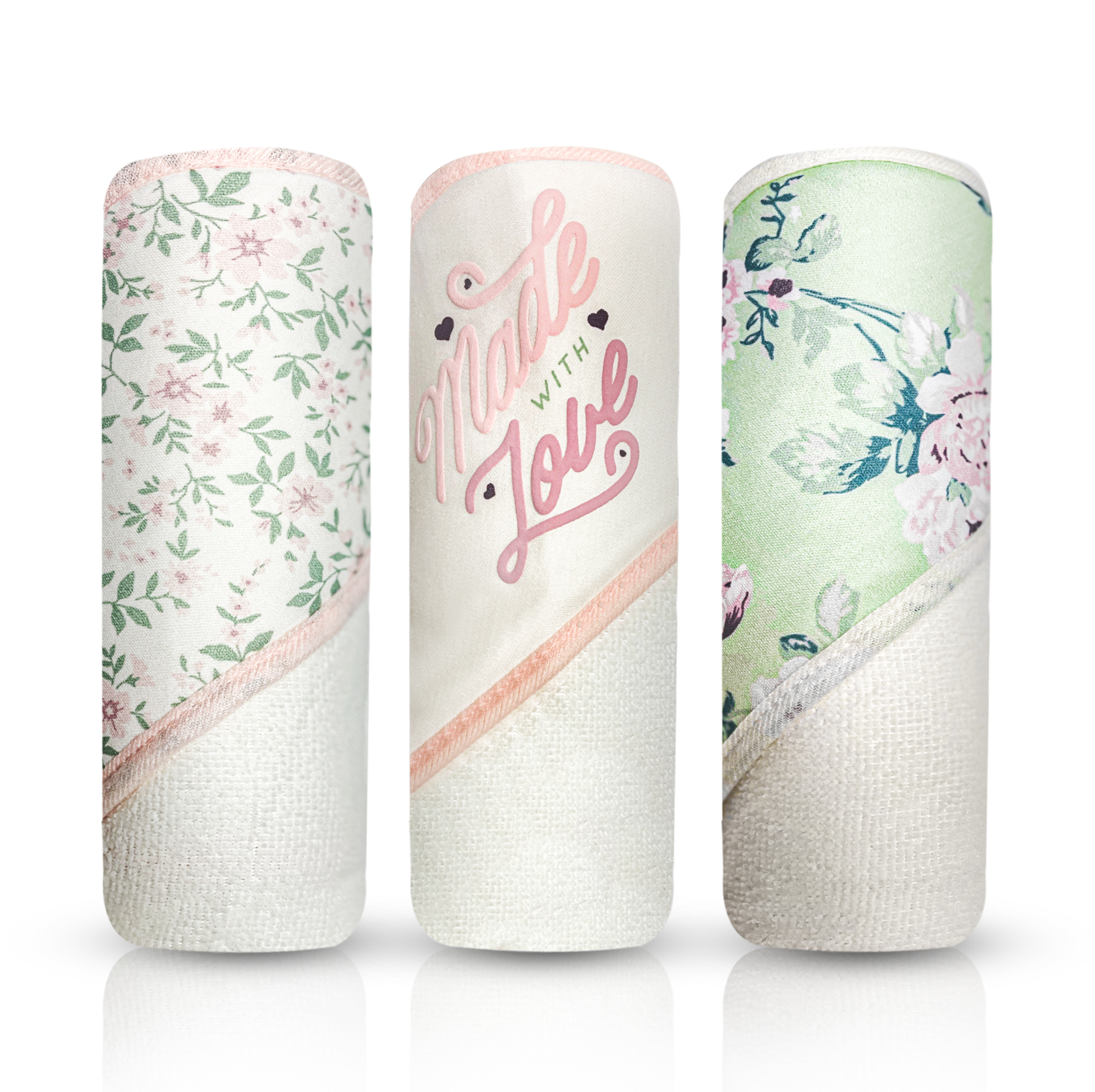 Modern Baby Hooded Baby Towels 3 Pack Set of Infant Girl Baby Bath Towels