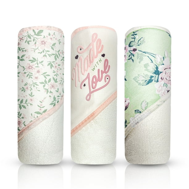 Modern Baby Hooded Baby Towels 3 Pack Set of Infant Girl Baby Bath