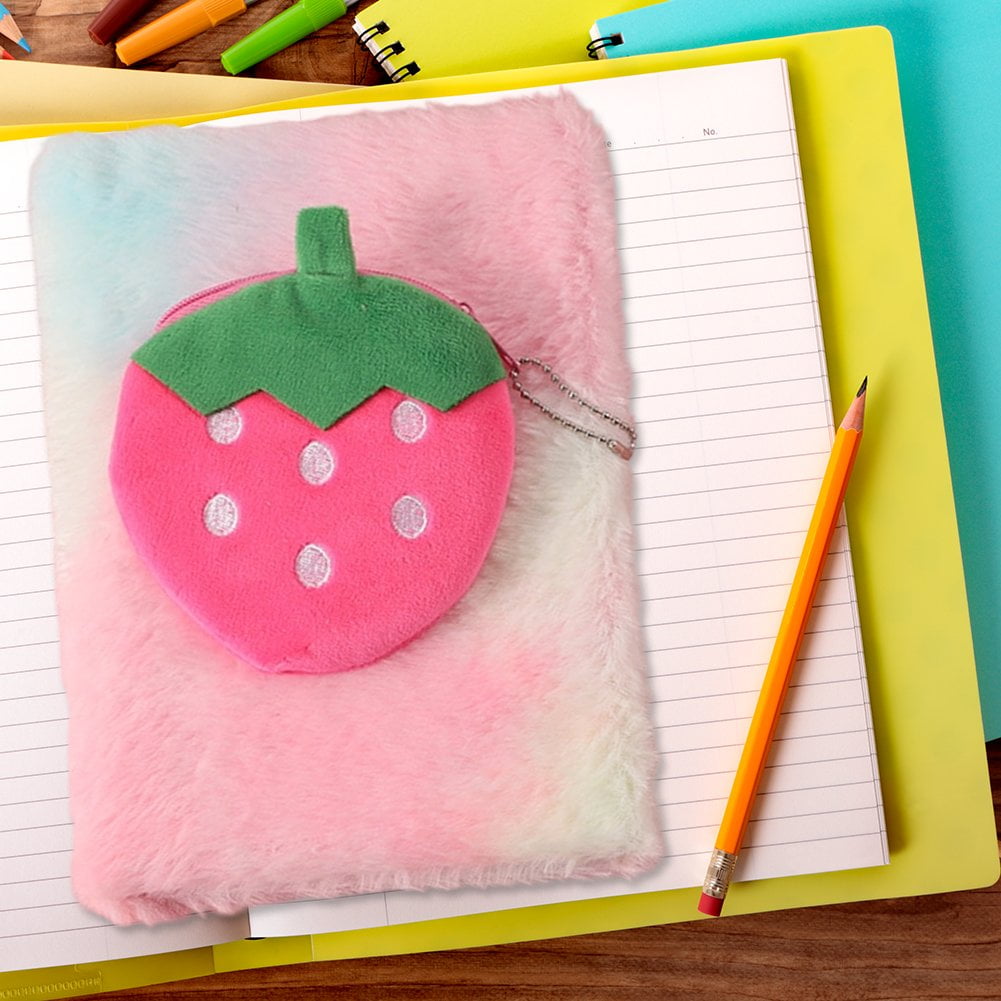 A5 Spiral Notebook Plush Fruit Notebook with Wallet, Funny Cartoon Journal, A5 Memoir Diary Notepad for Work Study Diary