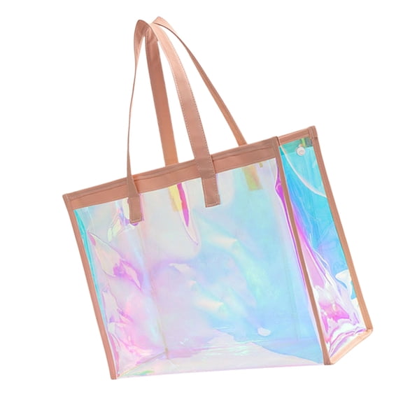 Fashionable Shoulder Bag Large Capacity Rainbow Clear Handbag Casual Beach Storage Bags for Swimwear and Gym Clothes