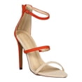 thumbnail image 1 of Women Faux Suede Colorblock Triple Straps Open Toe Stiletto Heel Sandal 18424, 1 of 6
