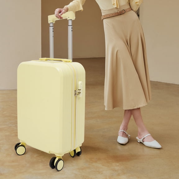 20" Travel Luggage Suitcase,Lightweight Hardshell Luggage Set with Cup Holder&USB Port,360° Spinner Wheels Luggage for Business trip (Yellow)