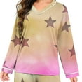 thumbnail image 7 of qelini Plus Size Pajama Sets for Women Cute Print V Neck Long Sleeve Shirt and Pant Sleepwear Soft Cozy Loungewear, 7 of 7