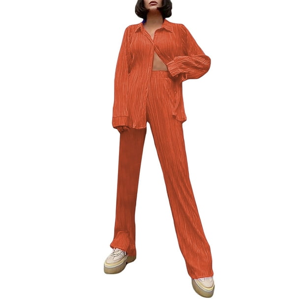 SAYOO Traje de dos piezas para mujeres, camisa de botón de manga larga + traje de pantalones SAYOO moda