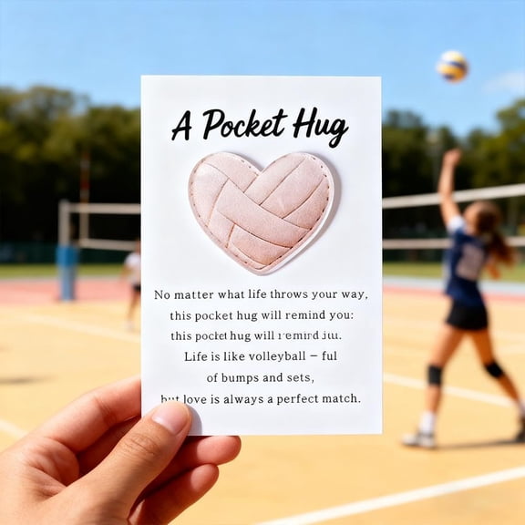 Volleyball Heart Pocket Hug with Gift Card, Charming Heart-Shaped VolleyballPocket Pillow, Handmade Encouragement Gift for Players,Team, Thoughtful Token for Volleyball Lovers