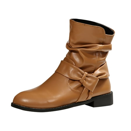 

Jungdeepe Women s Winter Solid Leather Bow Mid Calf Boots Warm And Soft Cowboy Boots Women Womens Cowboy Boots with Zipper Snakeskin Booties for Women Mid Calf Tan Half Boot for Women Boot Spats