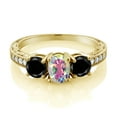 thumbnail image 2 of Gem Stone King 2.22 Ct Mercury Mist Mystic Topaz Black Diamond 18K Yellow Gold Plated Silver Moissanite Ring (Size 9), 2 of 4