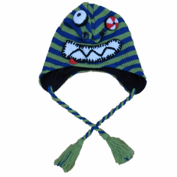 Manhattan Hat Company Womens Blue & Green Knit Monster Peruvian Trapper Hat