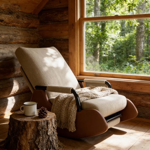 Comfortable Rocking Chair with Retractable Footrest, Compact Upholstered Glider Chair for Small Space, Soft Single Lounge Chair with Extendable Foot Rest for Living Room Office