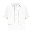 thumbnail image 5 of Women's Embroidered Tops Button down Short Sleeve Shirts Causal Summer Solid Color Blouses Floral Loose Soft Tees (XL, White), 5 of 7