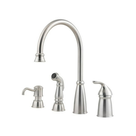 Avalon 1-Handle Kitchen Faucet with Side Spray & Soap Dispenser in Stainless Steel