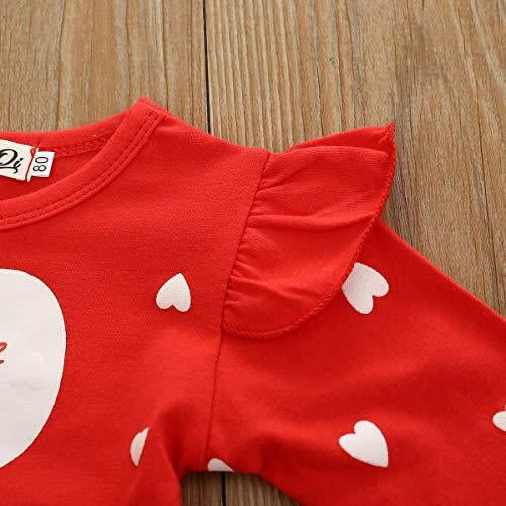 Styles I Love Baby Toddler Girls Heart Print Daddy's Little Valentine Ruffle Long Sleeve Red Dress Outfit (120/4-5 Years)