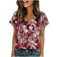 thumbnail image 4 of Cloaraye T Shirts for Women Summer V Neck Short Sleeve Shirts Fashion Floral Printed Tunic Top Springs Beach Vacation Clothes, 4 of 6