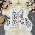 thumbnail image 2 of Blusas con bordados florales vintage de TEELYNN para mujer, blusa holgada de manga larga con cuello en V estilo bohemio de verano 2022, blusa informal para playa, 2 of 5