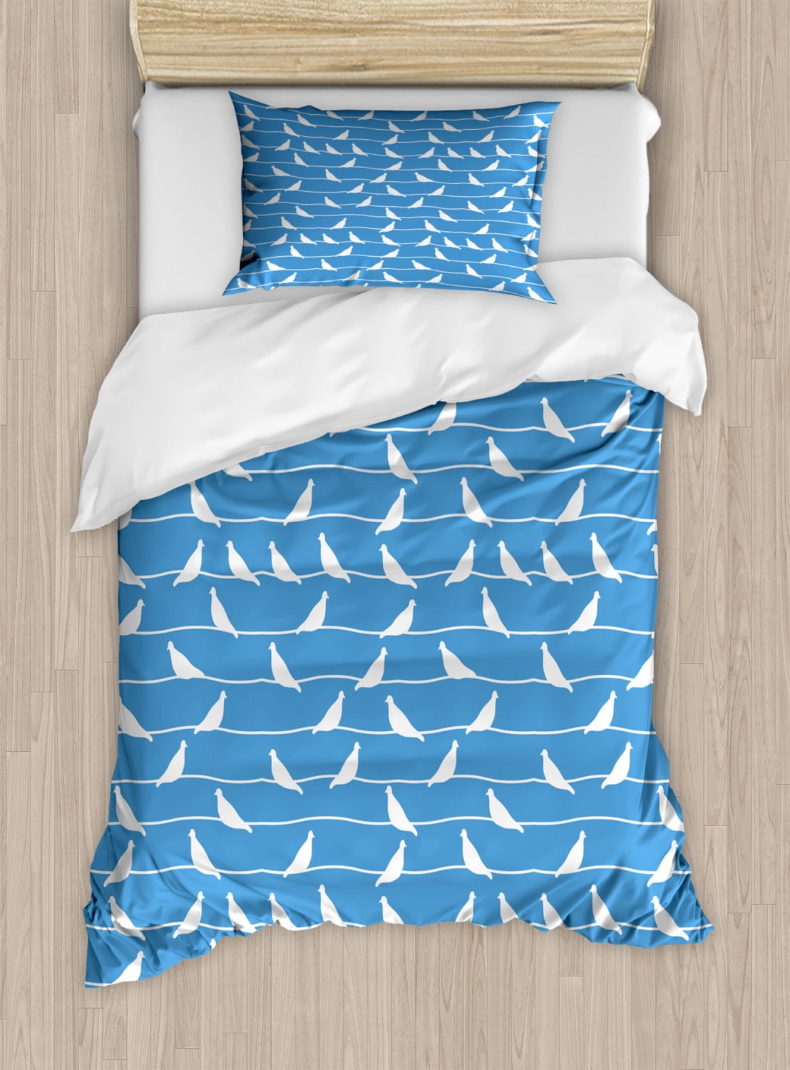 Bird on a Wire Duvet Cover Set Twin Size, Continuous Monochromatic