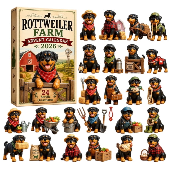24 Pack Acrylic Rottweiler Farm Blind Box Figures, Cute Desk Calendar 2026 for Dog Lover Gifts, Christmas Countdown Calendar