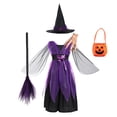 thumbnail image 5 of Disfraz de bruja de Halloween para niñas pequeñas, disfraz de princesa vampiro para niños, ropa de vestir para niños con sombrero, regalo de fiesta de carnaval, 5 of 5