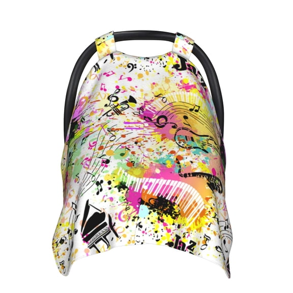 Car Seat Cover Baby - Retro Musical Breathable Infant Car Seat Cover for Baby Carseat, Lightweight Comfort Baby Essentials Must Haves Newborn Stuff for Girl Boy