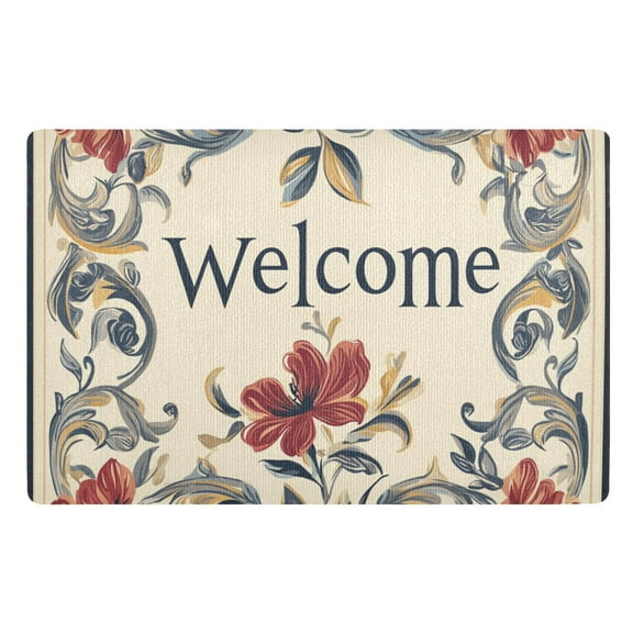 Floral Edging Beige Floor Door Mat Outdoor Indoor for Home Entrance Welcome Mats 32"x20"