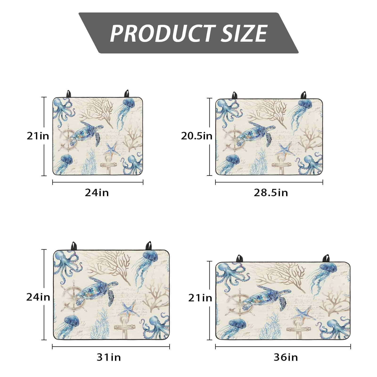 Nautical Coastal Stove Top Cover for Electric Stove, Heat-proof & Non Slip Glass Top Stove Cover Protector, Vintage Beach Octopus Turtle Jellyfish Kitchen Flat Cooktop Rubber Mat 24x21 Inches