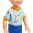 thumbnail image 5 of Barbie Chelsea Doll, Small Boy Doll Wearing Removable One-Piece with Dino Print, Blond Hair & Blue Eyes, 5 of 9