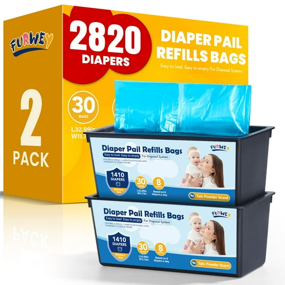 Bolsas para cubo de pañales FURWEY con barrera antiolores de 7 capas, 60 unidades