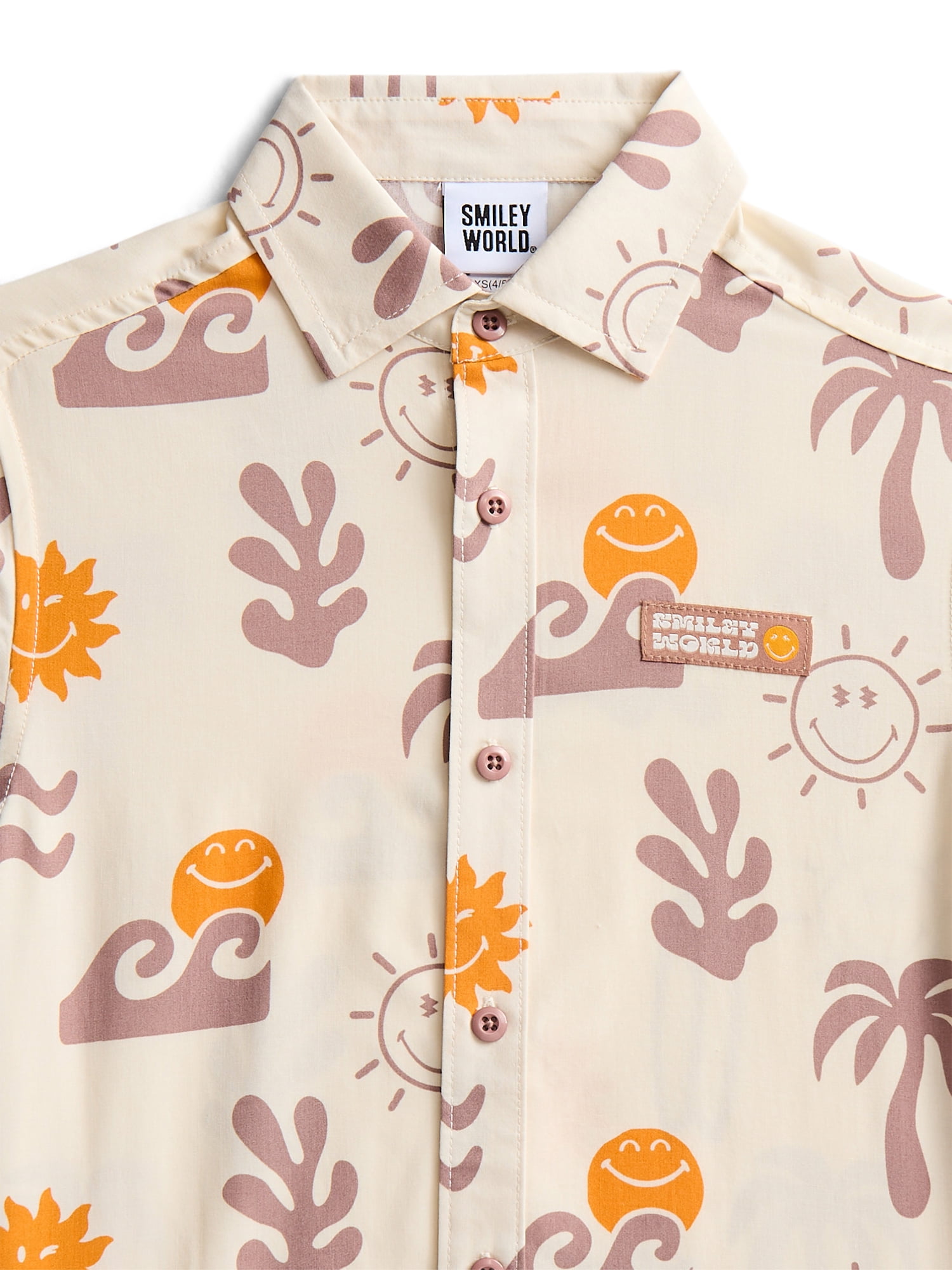 SmileyWorld Boys Graphic Button Up Resort Shirt with Short Sleeves, Sizes 4-18