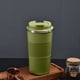 thumbnail image 1 of Taza de viaje de acero inoxidable con cubierta de cuero, taza de café aislada de 15 oz, tapa abatible a prueba de fugas, 12 horas caliente/fría, vaso de negocios portátil para hombres y mujeres, 1 of 7