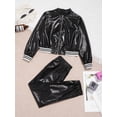 thumbnail image 5 of DPOIS Kids Jazz Hip Hop Shiny Metallic Long Sleeves Bomber Jacket and Sweatpants Set Black 14, 5 of 7
