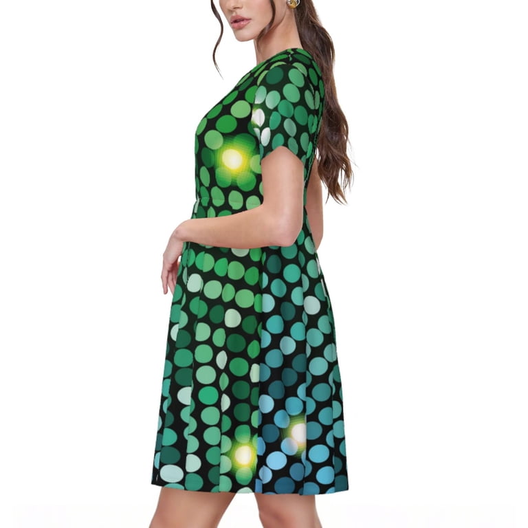 Goofa Green Disco Lights Pattern Women Summer Short Sleeve Midi Dress with  Pockets Casual Aline Flowy Tshirt Dress Vocation Beach Sundress -  Walmart.com