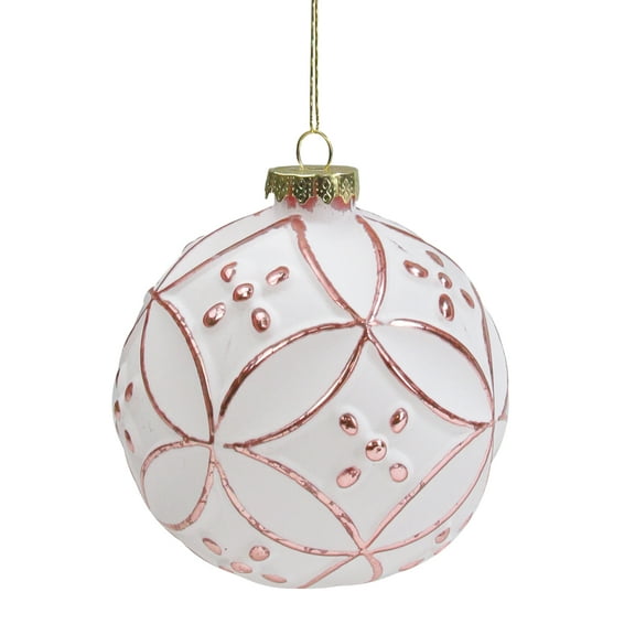 Matte and Shiny Pink Floral Design Hanging Ball Christmas Ornament 4" (100mm)