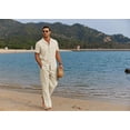 thumbnail image 3 of COOFANDY Men's 2 Piece Summer Beach Linen Button Down Shirt & Pant Outfit Set, 3 of 13