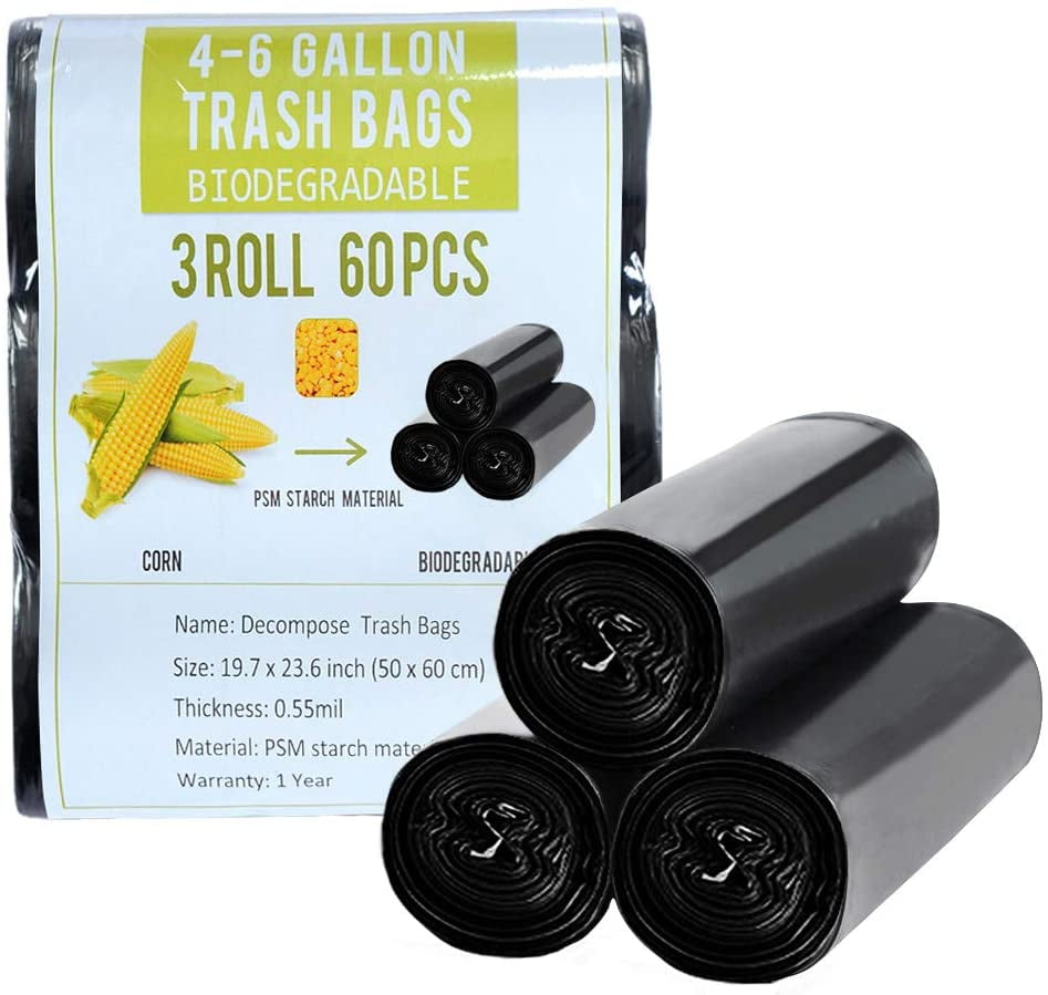 4 Gallon Trash Bags Black Biodegradable Small Garbage Bags 60 Cts Recycled Compostable Unscented Strong Trasn Can Liner For Bathroom Office Restroom Car Walmart Com