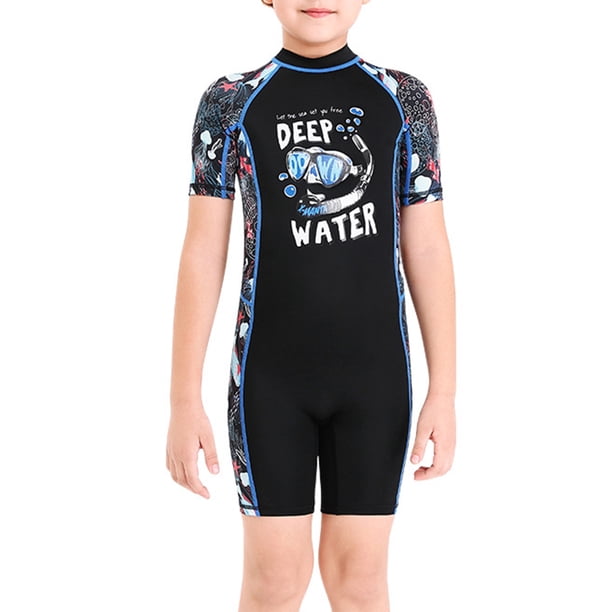 Traje de buceo traje de buceo secado rápido de una pieza cuello redondo traje de baño anti-medusas tamaño múltiple para snorkeling surfing sandbeach boys Negro m seitruly OD003687-10