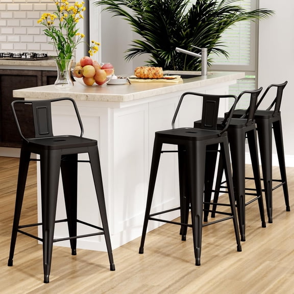 30 inch Metal Bar Stools Set of 4 Bar Height Stools with Backs  Low Back Bar Chairs for Indoor Outdoor Matte Black