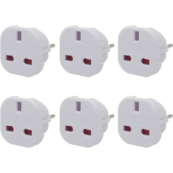 EU travel adapter 6-pack, UK to European plug adapter, Europe converter type C, E, F for Spain, France, Italy, Portugal, Germany, Netherlands