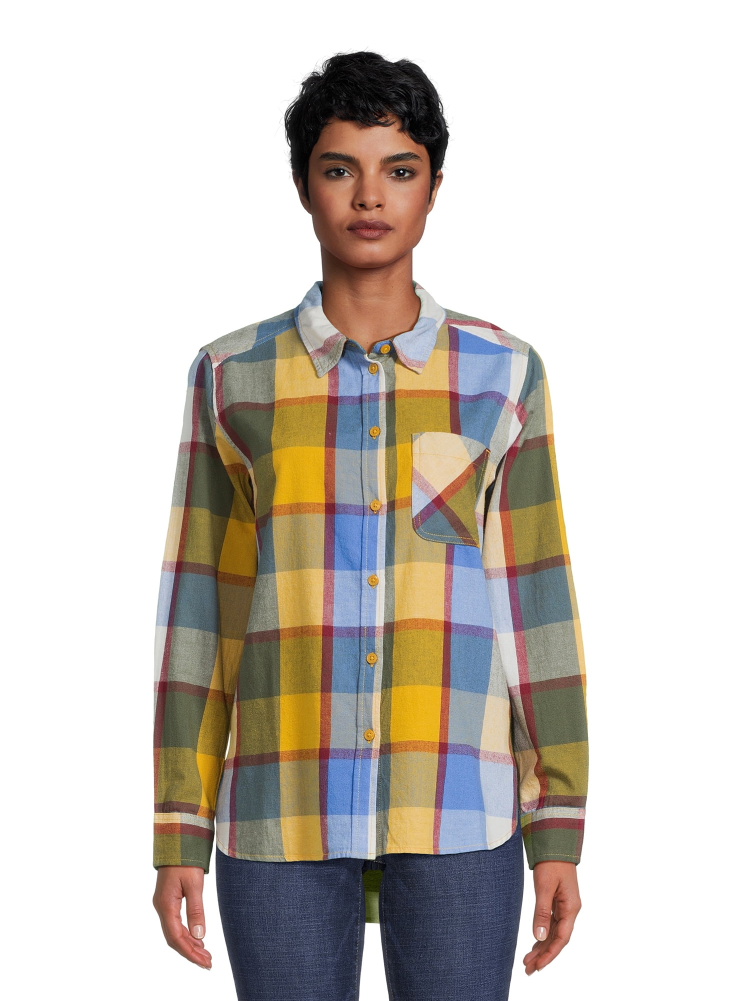 Time and Tru Women's Button Down Flannel Shirt, Sizes XS3XL