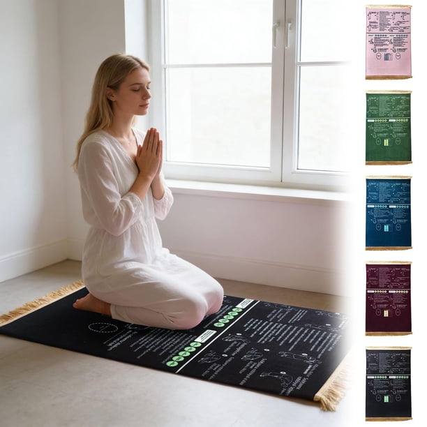 Alfombra de oración multifunción Alfombra de recitación guiada en árabe inglés – base gruesa y acolchada antideslizante • Tela suave para nubes • Diseño portátil plegable para viajes • Herramienta
