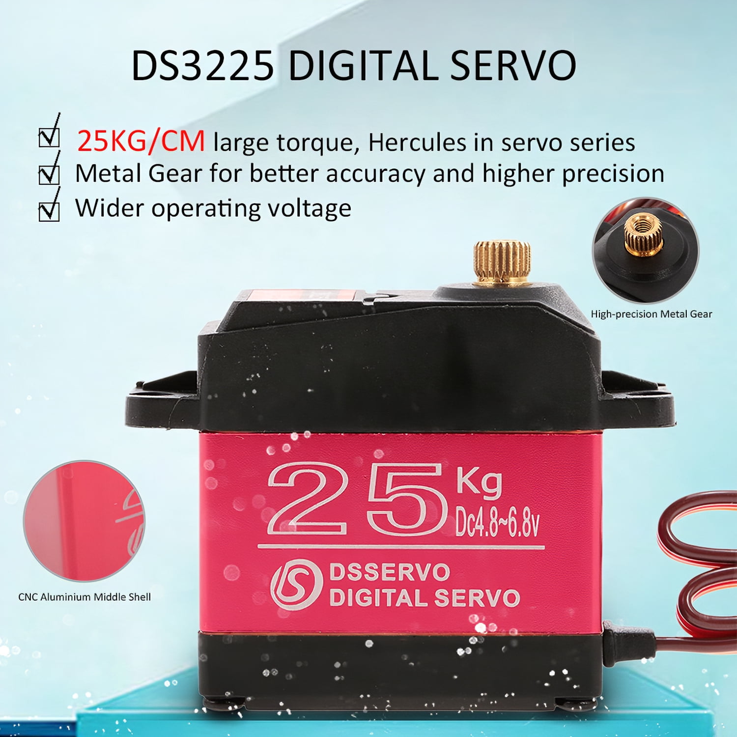 DSSERVO DS3225MG 25KG 180° Waterproof Metal Gear High Torque Digital Servo RC US 