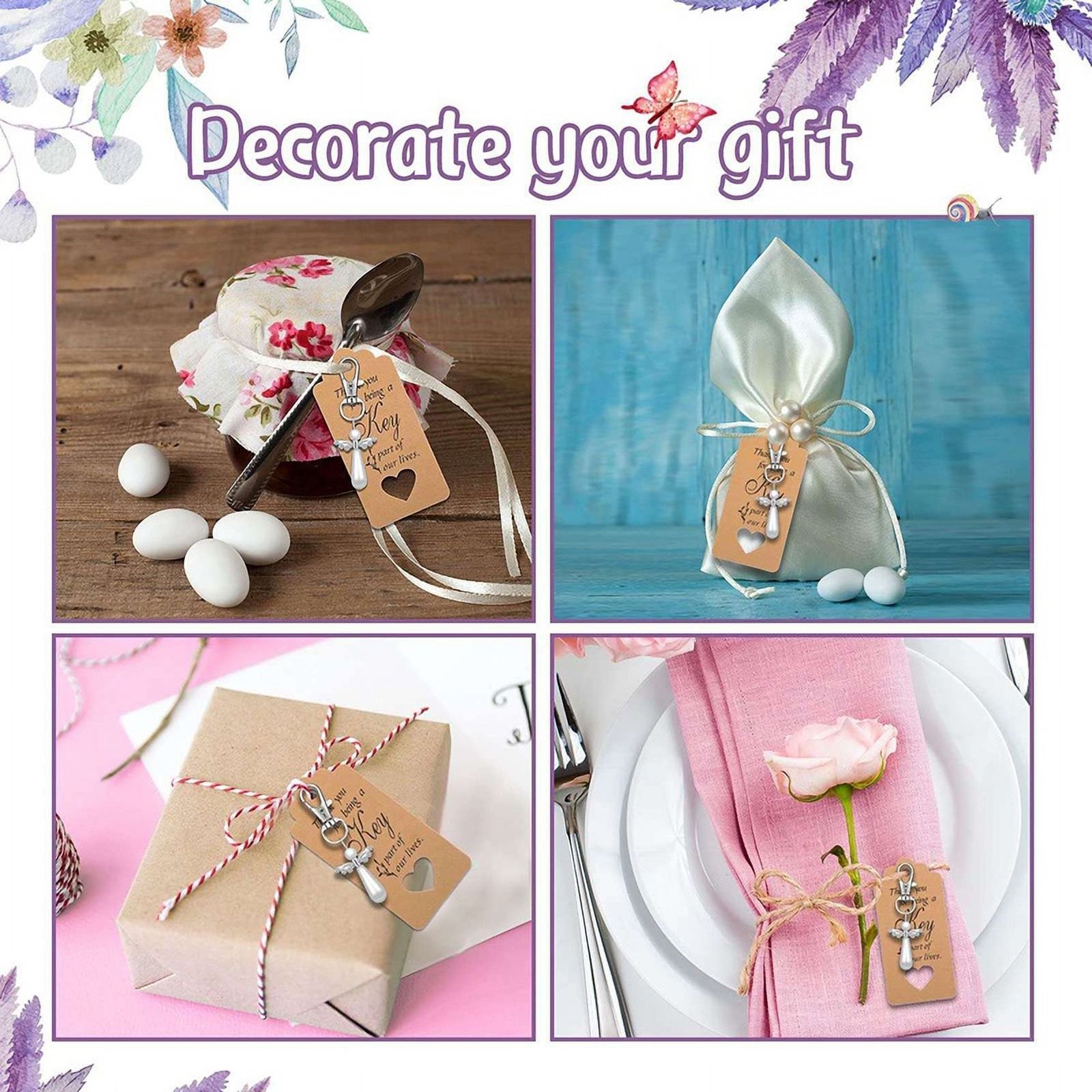 100Pcs Thank You Gift Angel Keychains Wedding Favors for Baby Shower Birthday Giveaway