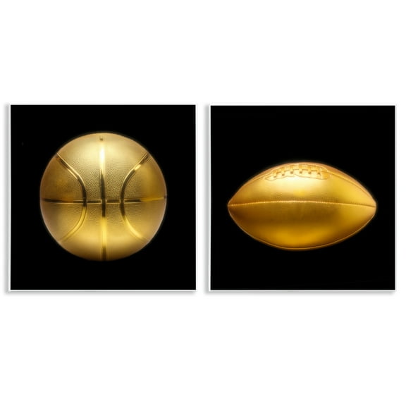 Stupell Industries Golden Designer Sports Balls Sports Painting Unframed Art Print Wall Art, 12 x 12, Set of 2