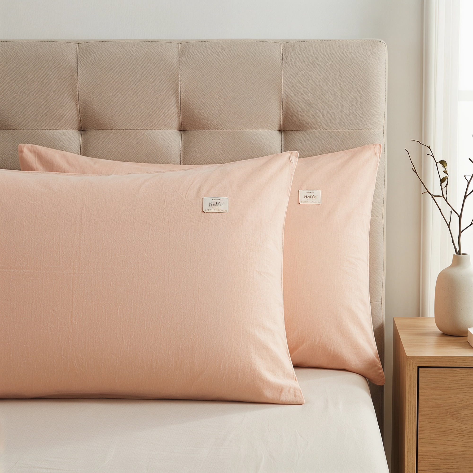 Unique Bargains 2 Pack Cotton Pillowcase Smooth Cooling Pillow Cases Envelope Closure Queen Pink - Khaki