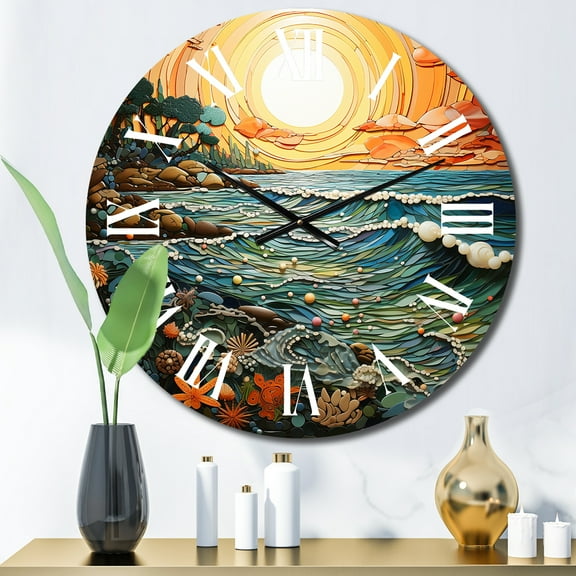 Designart "Surf and Turf at the Beach I" Beach Oversized Wall Clock